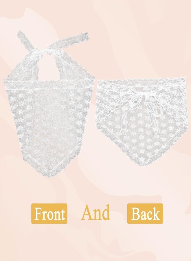 LUODAKA 3Pcs Lace Head Scarf Flower Pattern Cute Adjustable Triangle Headscarf Women's and Girls' Laces Bandana Suitable for Hairstyle Design, Festivals, Holidays Christmas Decorations（White） - Image 3